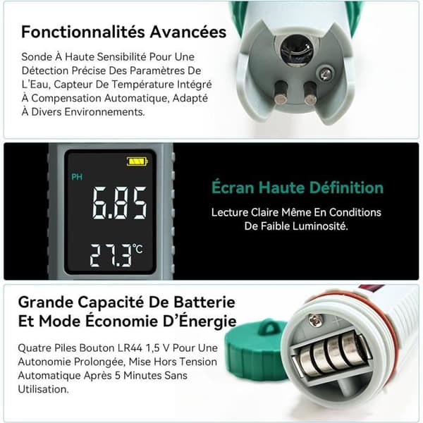 pH-meter (± 0,01), 5-i-1 pH, TDS, EC, salinitet, termometer, højpræcisions pool pH-tester med baggrundsbelyst LED-display