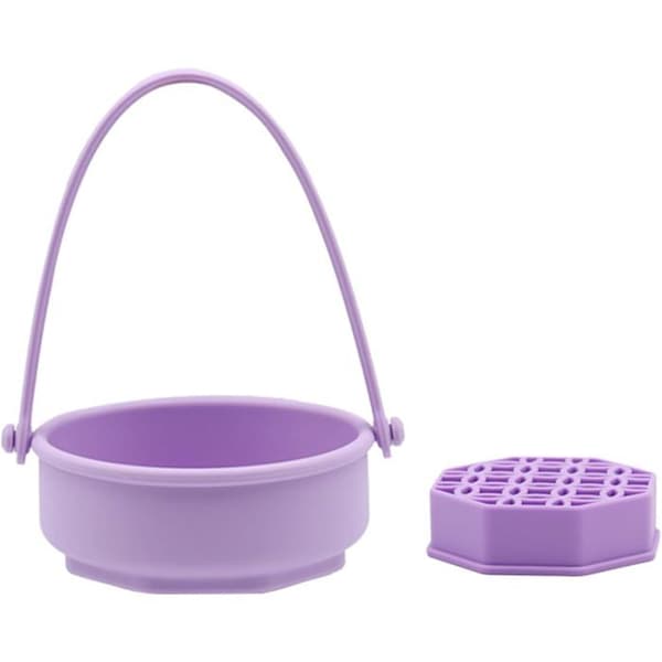 Makeupbørsterensebakke og -holder, bærbar silikonebørsterenser, lilla