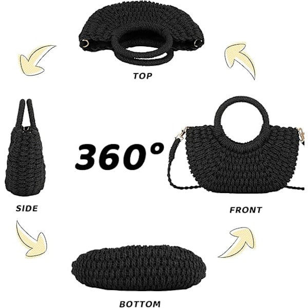 Stråväska för damer, vävd crossbody axelväska handväska satchel för sommaren Negro