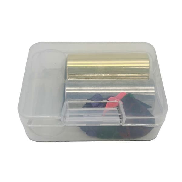 Gitarr Slide, Set med 1 Glas Slide, 1 Stål Slide och 1 Mässing Gitarr Slide, Bonus 10 Gitarrplektrum