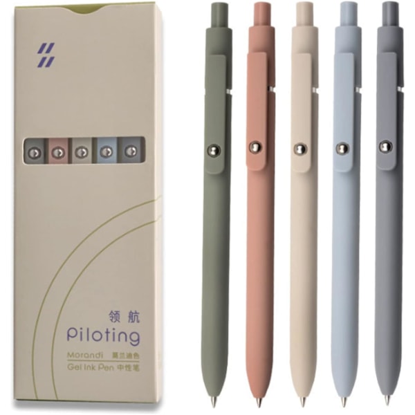 Gel Pens, 5 Pcs 0.5mm Japanese Black Ink Pens Fine Point Smooth Writing Pens with Silicone Grip(5 Pcs Morandi)