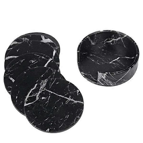 6-pak Vendbare Brikker Sort Marmor PU med Holder sort