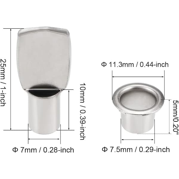 20 stk Hylleholderstift 7x25mm Nikkelbelagt Skje Flatmutterfester