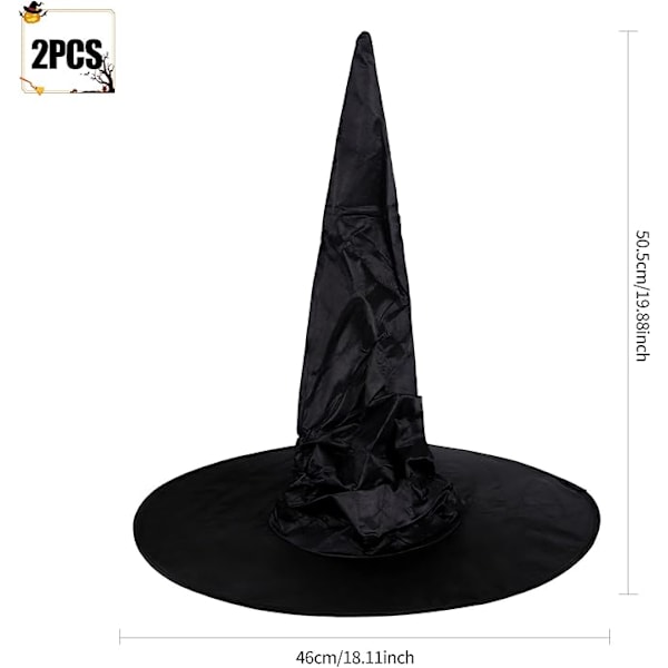 2 stk. Halloween Heksehat, Heksekostume Tilbehør med Heksehat, Sort Heksehat til Børn, Voksne, Kostumer