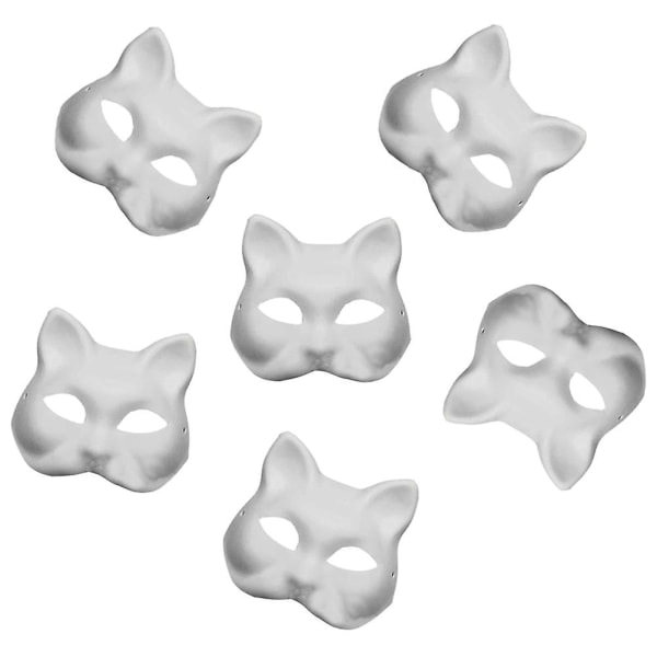 6 st ofärgade katt-cosplaymasker i papper, tecknade masker för vuxna, maskeradfest, vit, 18 x 16 x 6 cm