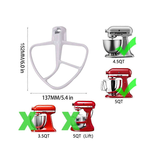 Til Kitchen Aide Tilbehør 4.5-5 Qt - Hoved Stand Mixere Paddle Tilbehør til K45B/K5THCB/K5THBS