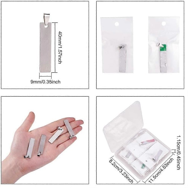 20 stk 1,5 x 0,3 tommer Rektangulære Stempelblanker Rustfritt Stål Henge Sjarmer med Oppbevaringsboks for Halskjede Armbåndslaging og ID Navnelapper 1 mm Tykk