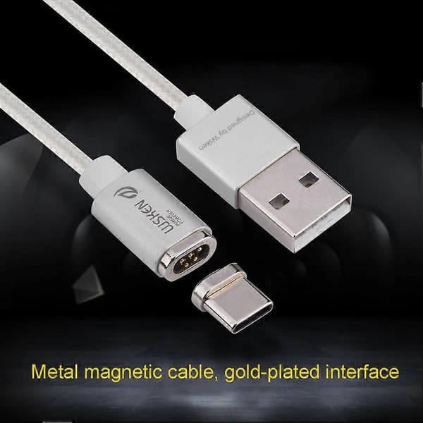 Silver 1M Metall Magnetisk Flätad Typ-C Laddare Laddningsdatakabel
