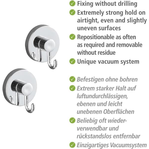 Väggkrokar - 2-pack - Förkromad ABS - Vakuummontering utan borrning - Badrum och kök - 6x6,7x5 cm