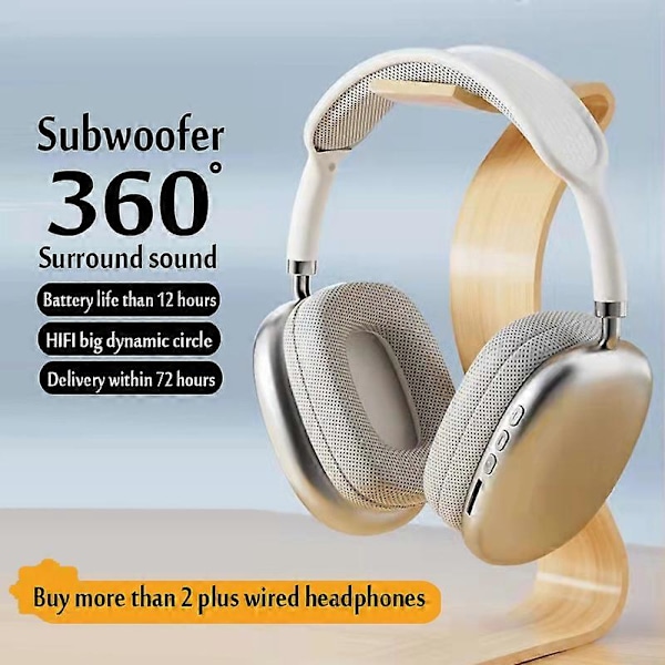 P9 Pro langattomat Bluetooth-kuulokkeet mikrofonilla, melua vaimentavat stereokuulokkeet, urheilu- ja pelikuulokkeet, tukevat TF-korttia Silver