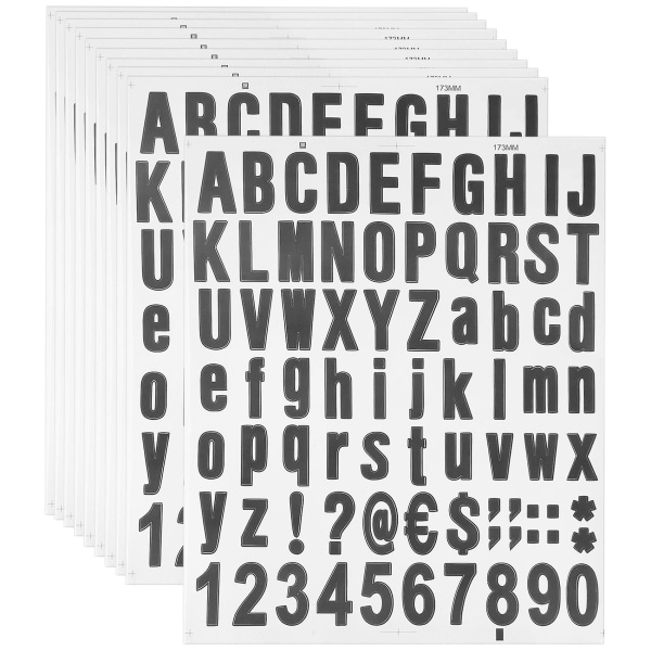 770 stykker 10 ark selvklæbende vinylbogstaver Talsæt, Alfabet-nummerklistermærker til (sort, 1 ink.