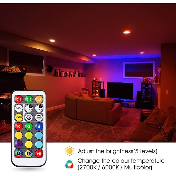 10 färgskiftande spotlights, fjärrkontrollampa, RGB+varmvit+kall