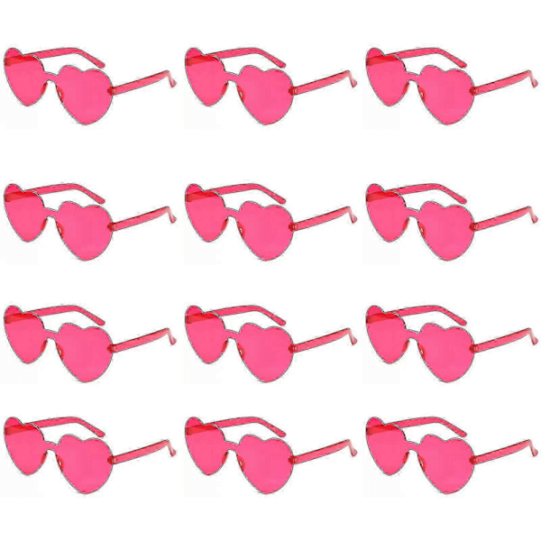 12 stk. Hjerte Solbriller For Kvinner Transparent Hjerteformede Solbriller Bulk Morsomme Solbriller Pakke For Festgaver rose red