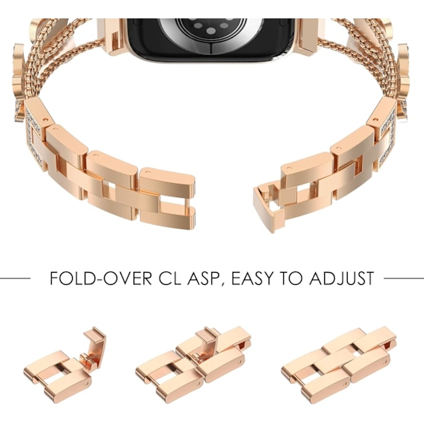 Armbåndsrem Kompatibel med Apple Watch Kvinder Glitrende Sommerfugl Mode Metal Bling Rustfrit Stål Led Remme Udskiftningsbånd Rosegold 38/40/41mm