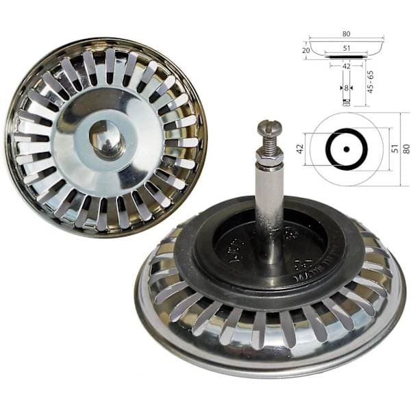 Universal rustfri stål si - 80 mm - Excenterstyring - Vask tilbehør