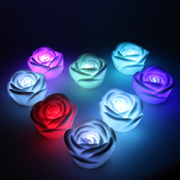 4 delar LED Rose Candle Romantic 7 Colors Change Bröllop Alla hjärtans dag Dekoration Party Flameless Ljus Blomma önskelampa