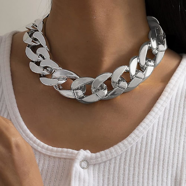 Punk Kubansk Kedja Choker Halsband Guld Lätt Chunky Oval Kedjelänk Halsband Statement Hip Hop Smycken igX LTE silver