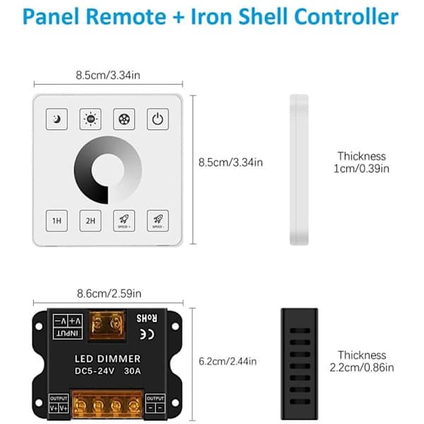 RF Touch Screen lysdæmpercontroller til enkeltfarvet LED-strip lys DC5-24V 30A