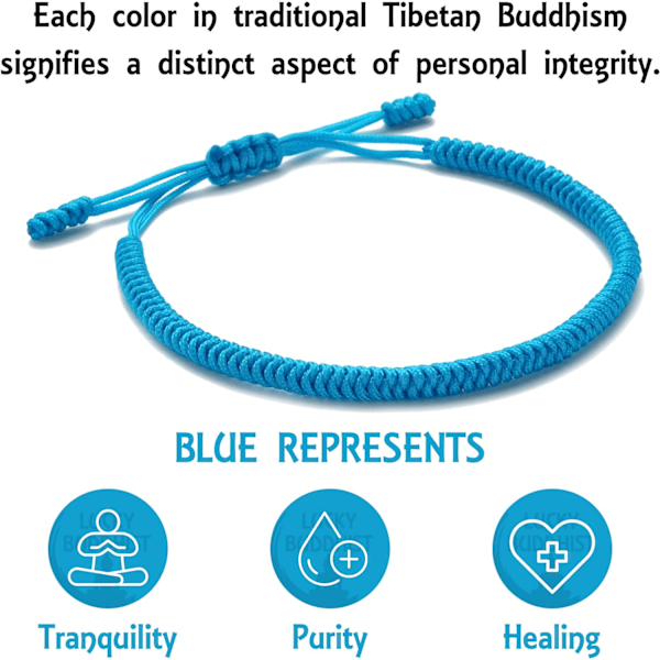 Håndlaget Tibetansk Lykke Armbånd for Kvinner, Menn, Tenåringer, Justerbar Størrelse Vennskapsgave Håndlaget Tau Flettet Chakra Armbånd Light Blue