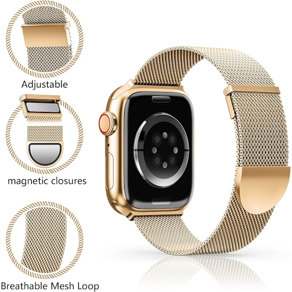 Opgraderet Rem Kompatibel med Apple Watch Remme Kvinder Mænd, Dobbelt Magnetisk Justerbar Udskiftningsrem til iWatch Serie Mode Metal Rem Rose gold 42/44/45/49mm