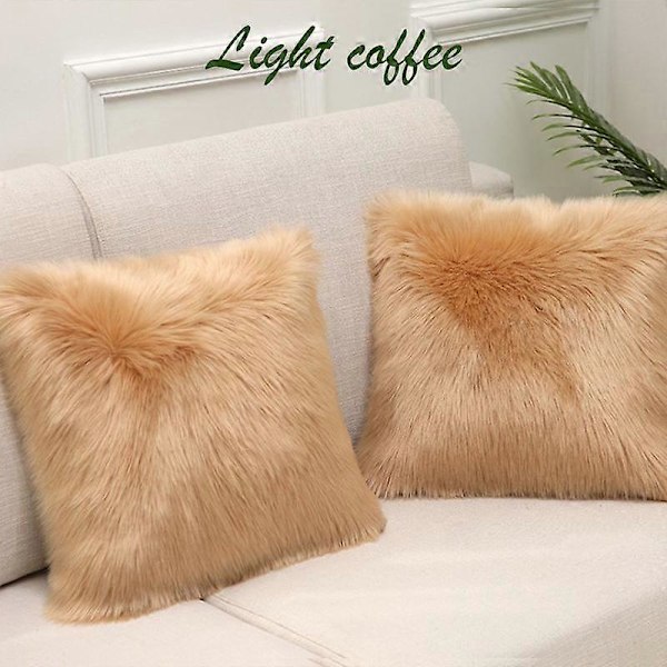 1 stk. Shaggy Fluffy Putetrekk Putevar Myk Pels Plysj 45x45cm light coffee