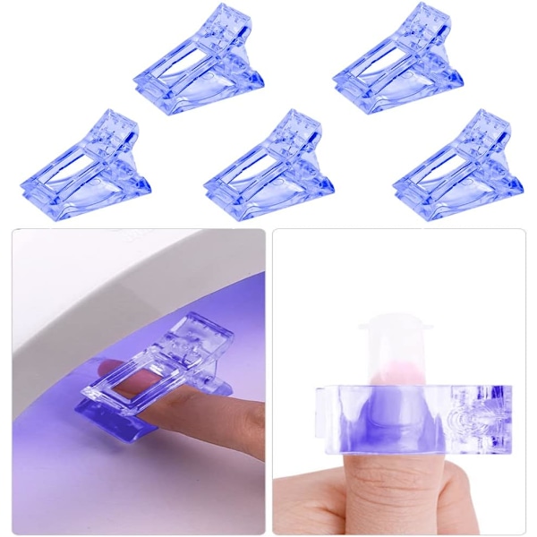 5 stk Polygel Negleklemmer, Negletip Klemme til Hurtig Opbygning af Gel, Transparent Negleklemmer, Neglekunst Værktøjsklemme Blue