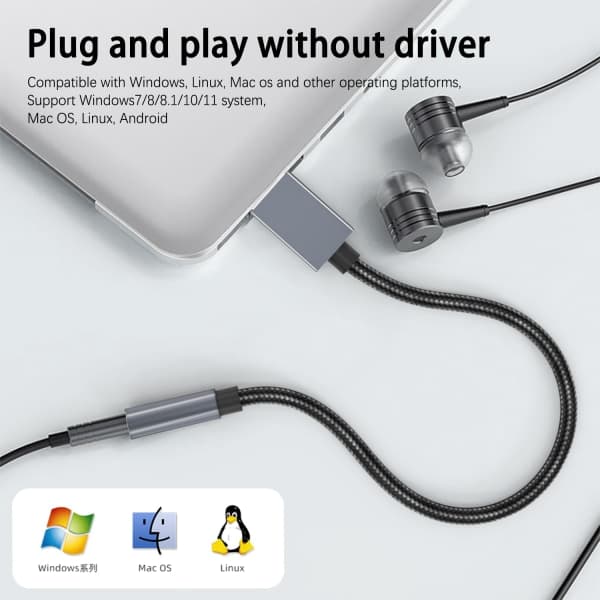 USB til 3,5 mm (hun) lydadapter Grå Grå