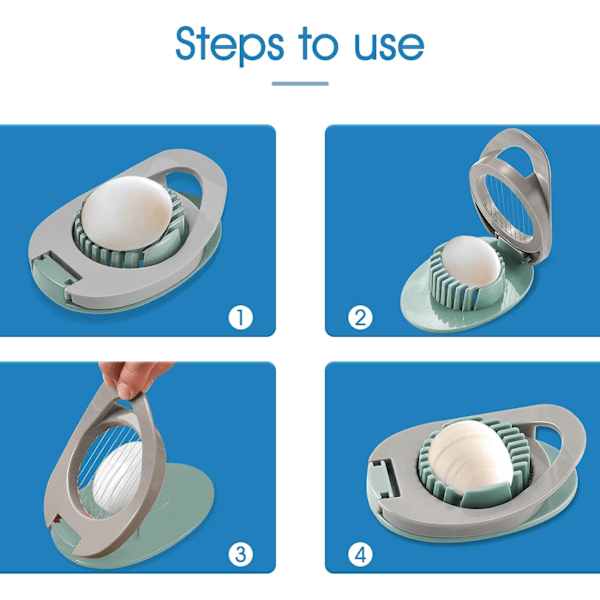 Æg Skærer med Rustfrit Stål Tråd Æg Skærer, Multifunktionel Æg Cutter til Jævnt Skæring af Kogte Æg Skinke Banan og Jordbær blue green