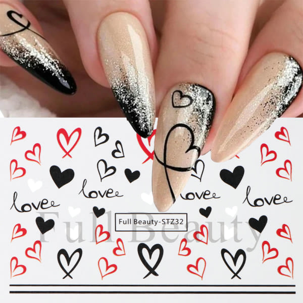 L Nail Stickers Romantisk bjørnekjærlighetsbrev med hjerte, kjærlighetstre vannmerke-klistremerke FB-STZ32