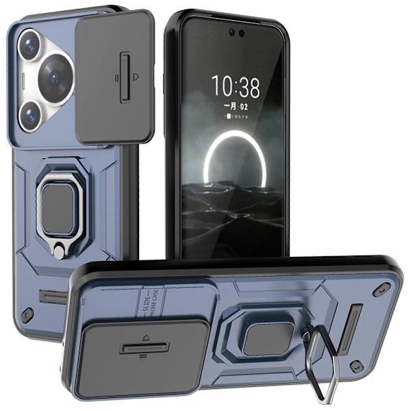 Skal med Stöd och Skjutbart Linsskydd PC+TPU för Huawei Pura 70 Pro / Pura 70 Pro+ Blue