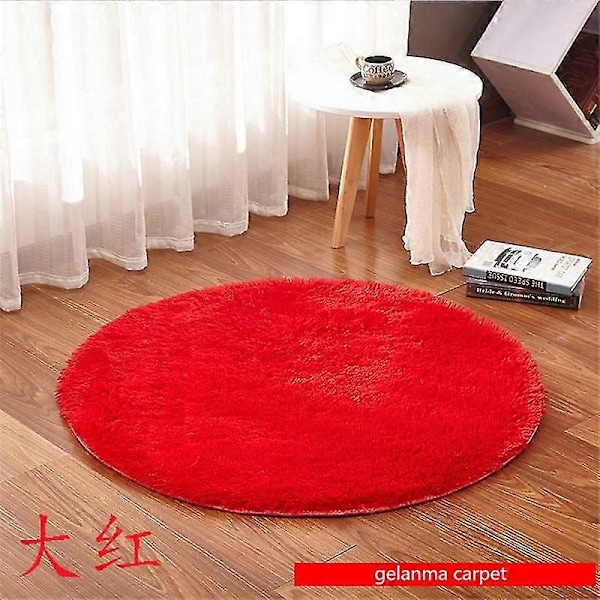 Baderomsmatte sklisikker absorberende dusj baderomsmatte teppe rund langhåret Red 60cm diameter