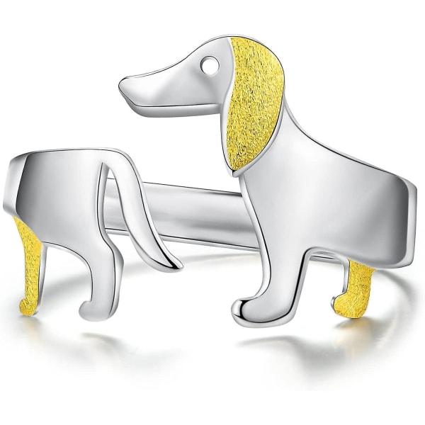 Lotus Fun 925 Sterling hopea Söpö mäyräkoira koiran säädettävät sormukset avoimet sormukset käsintehdyt korut Wolle