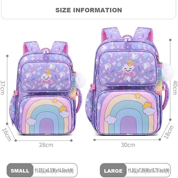 Skolesekk for jenter gutter barneskolesekk regnbuesekk boksekk vanntett nylon dagstursekk fritidssekk for 5-12 år A L