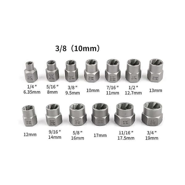 14 stk. Impact Bolt & Nut Remover Sæt, Stripped Lug Nut Remover Med Hex Adapter Ekstraktions Socket Se