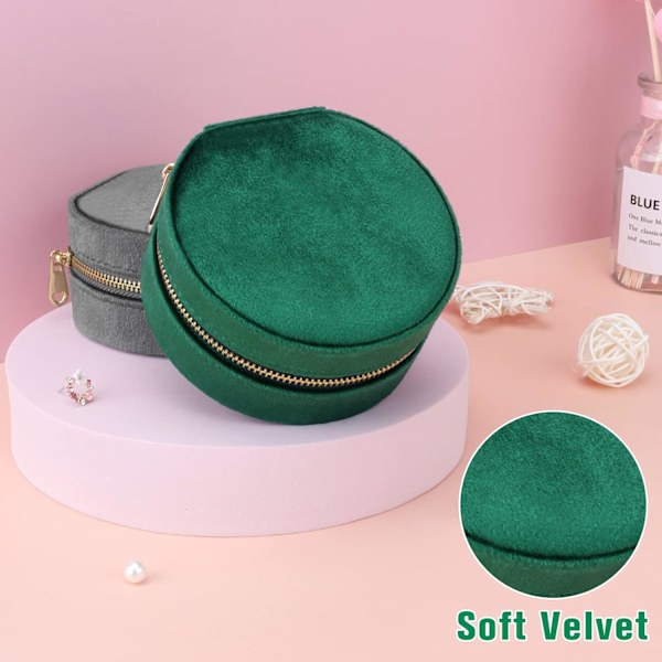 Mini Samettimatka-Korurasia, Matkakorurasia Järjestäjä, Pieni Korujärjestäjä Säilytys Renkaille Korvakoruille Kaulakoruille Rannekkeille Semicircle Dark Green