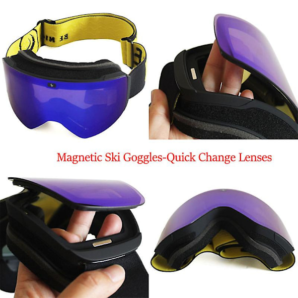 Skibriller med magnetisk dobbelt lag polarisert linse Ski Anti-dugg UV400 Snowboardbriller Menn Kvinner Skibriller Briller Yellow Black Red
