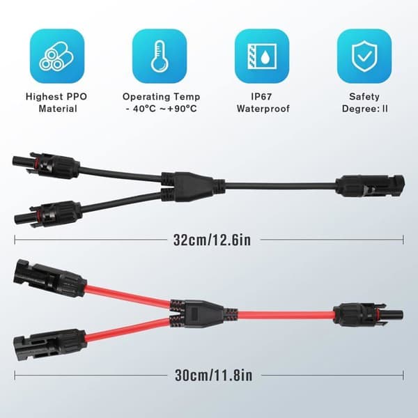 Solcellepanelkabelkontakt Profesjonell 1 til 2 gren Y-kontakter Soladapter