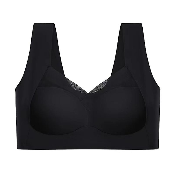 Sømløs Is Silke Tynn Vakker Ryggomsluttet Bryst Trådløs Sports Bandeau BH Black 3XL