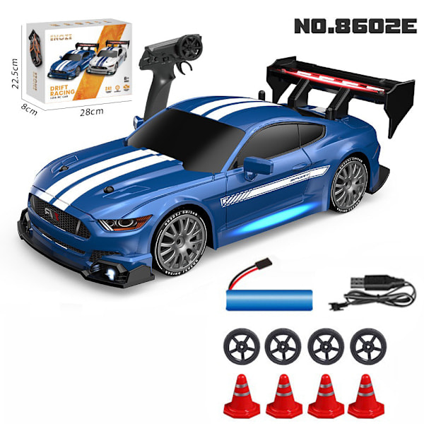 1:24 Skala RC Driftbil 4WD 2.4GHz 30KM/H Højhastigheds Racing Sportslegetøjsbil med LED-lys, Racerbil og Driftdæk 8602 - Blå