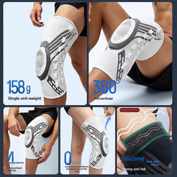 Justerbart knäskydd med knopp, patella- och sidostabilisator, andningsbart knästöd för män och kvinnor White Left Leg M