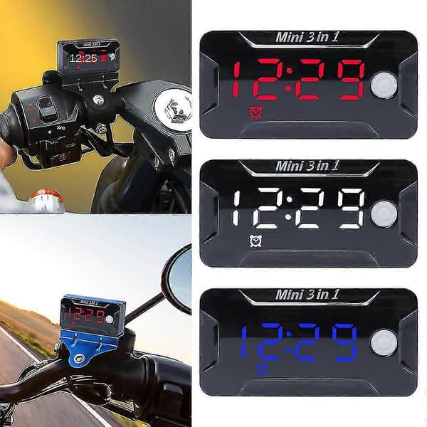 Vattentät Digital Klocka & Termometer & Voltmätare Motorcykel Blue