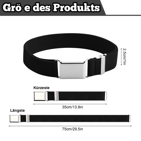 3 kpl Joustovyöt lapsille, 2,5 x 75 cm säädettävä joustovyö lapsille, neliönmuotoinen magneettisolkinen vyö, lasten joustovyö farkuille