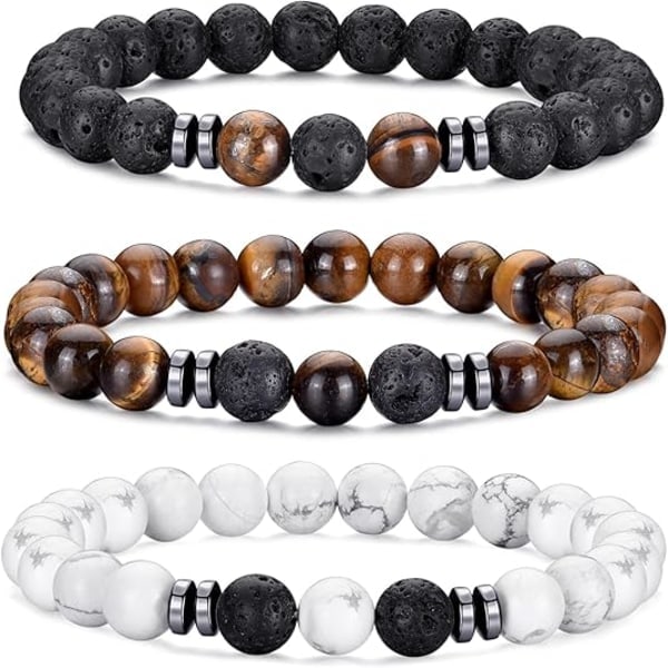 Herrarmband med pärlor, Tigeröga, 8mm, Naturstenspärlor, Justerbart stretcharmband set