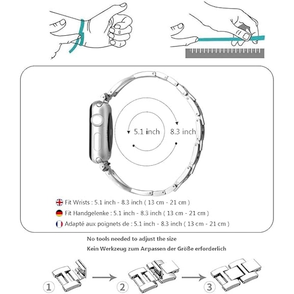 Smyckesurband för iWatch Strap Series Kvinnor Kristalldiamant Armband Rostfritt Stål Band Silver 38/40/41mm