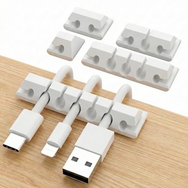 5-pak skrivebordskabelorganisatorclips - 1/2/3/5/7 slidser, hvid - USB-opladerkabelopbevaring