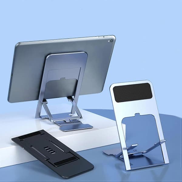 hin Bærbart foldbart mobiltelefonstativ, justerbart foldbart telefonstativ, foldbart stativ til skrivebord, rejse-lommestativ kompatibelt med iPhone Smartp Silver