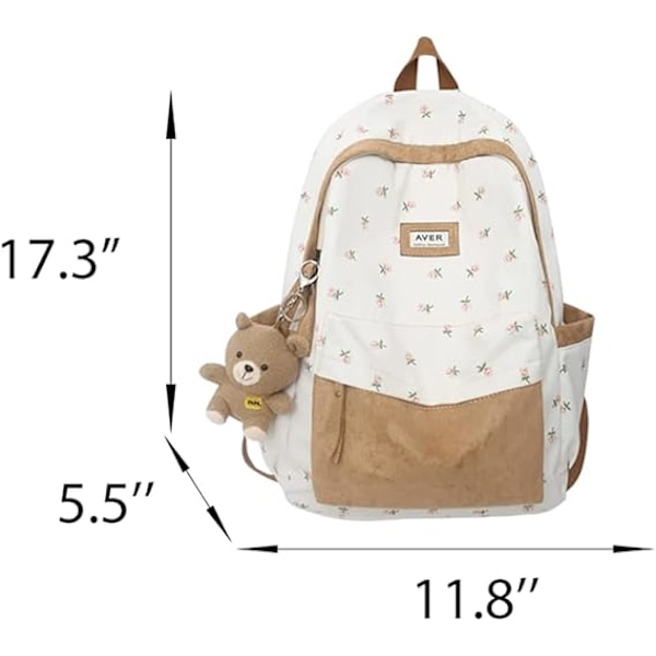 Søt Preppy Bag Blomstertrykt Kawaii Ryggsekk Estetisk Ryggsekk Laptop Dagsekk