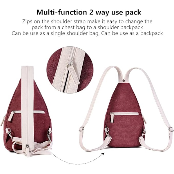 Mini Canvas -reppu naisille, crossbody-laukku, rintalaukku, sling-laukku, useita taskuja, olkalaukut, pieni crossbody-reppu A