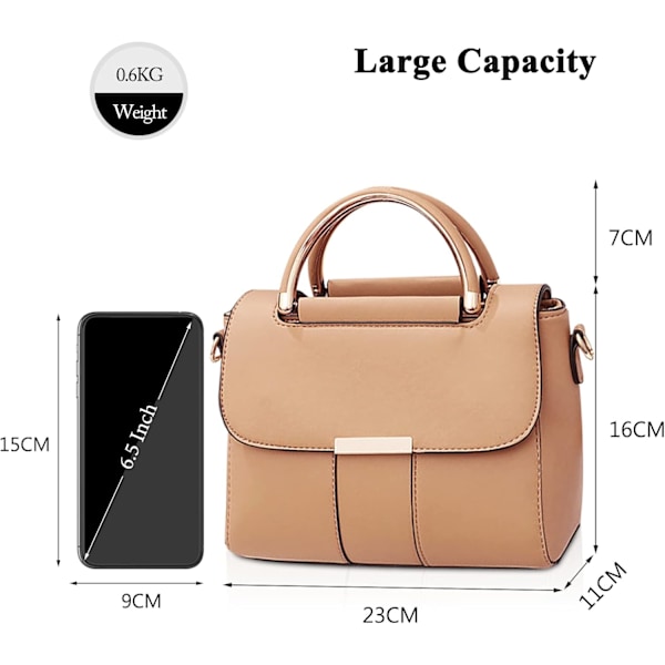 Elegant dametaske, crossbody telefonpung, PU-læder dametaske, mobiltelefonpung Caqui