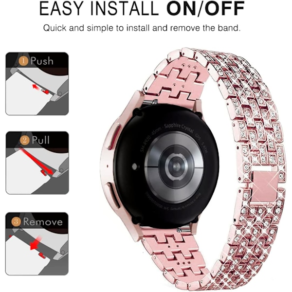 Rem för Samsung Galaxy Watch 7/6/5/4 20mm Bling Diamond Metallersättningsband för kvinnor och män Rose pink